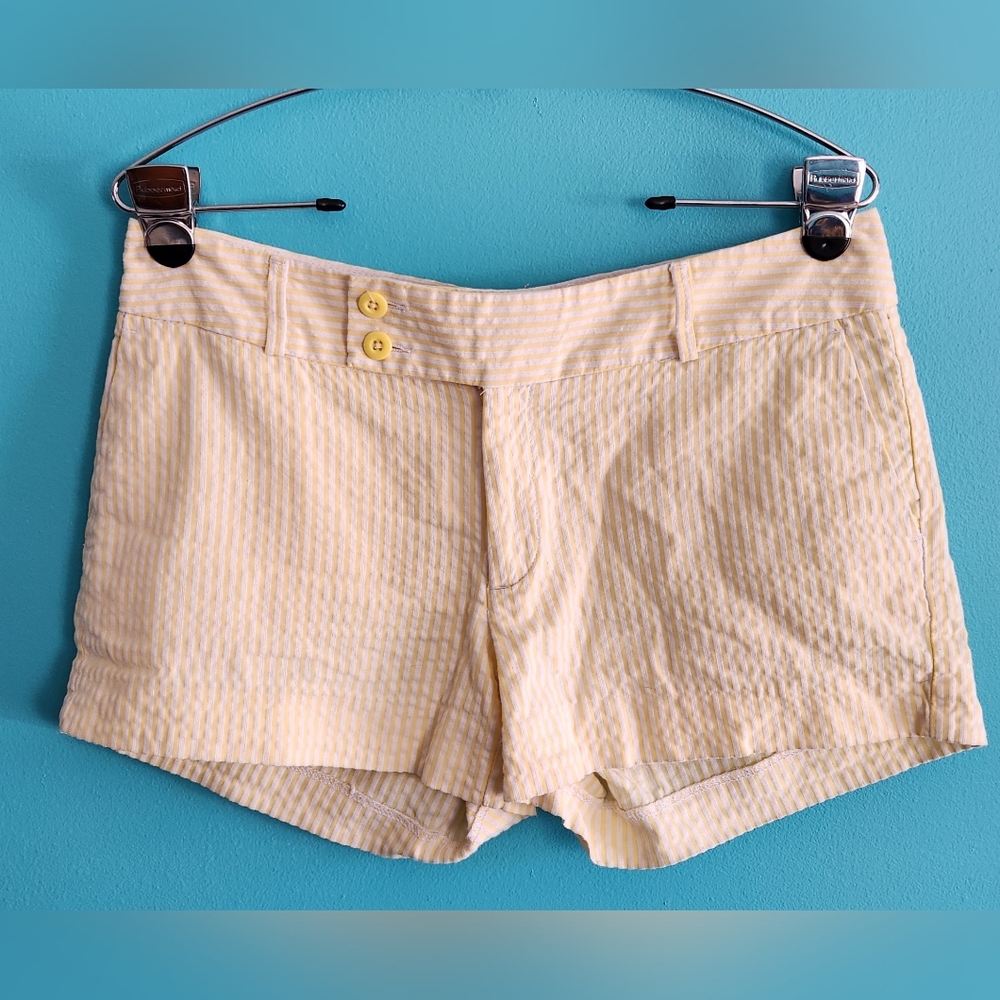 Banana Republic Yellow and White Striped High-Waist Shorts